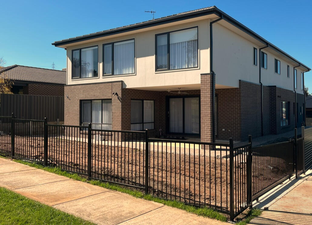 black metal fence and gate flat top design installed in Pakenham